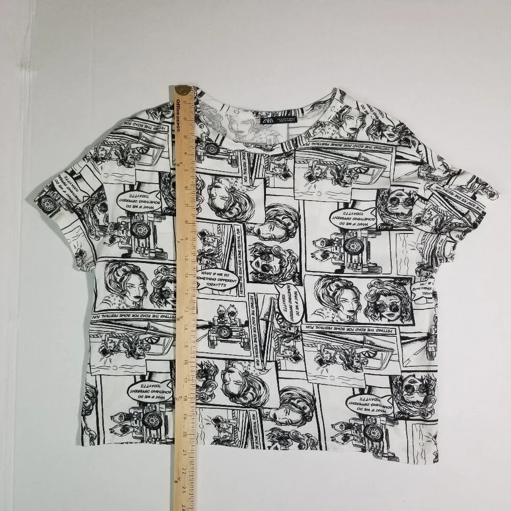 Zara Women Comic Print Top Black/White Small - Picture 3 of 8